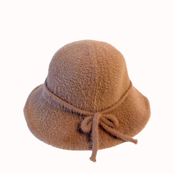 Soft Fuzzy Bucket Hat Bow Detail Carmel Brown Arianna By Howards Fall Fashion St - Picture 14 of 14